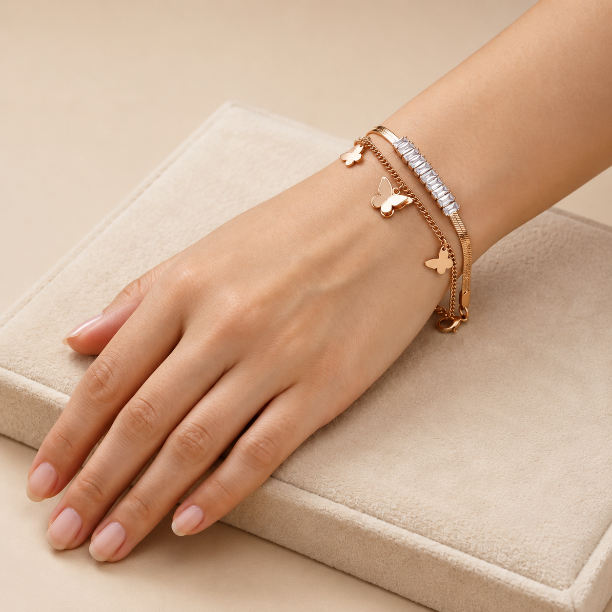 Butterfly Charm Double Layer Crystal Bracelet