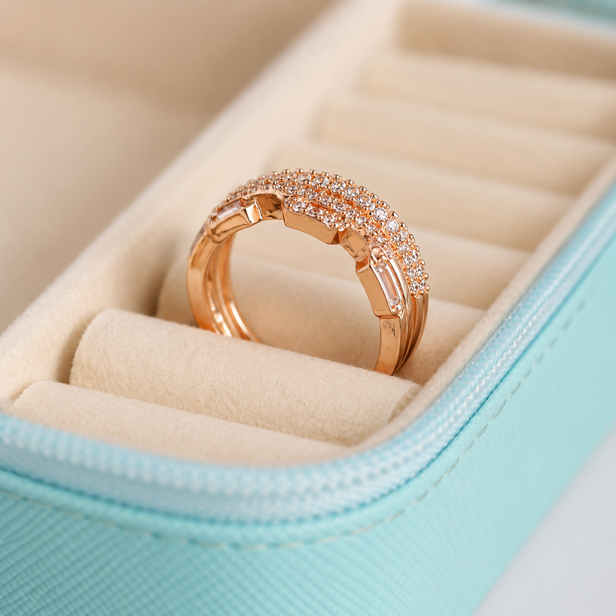 Rose Gold Multi-Layer Pave CZ Statement Ring