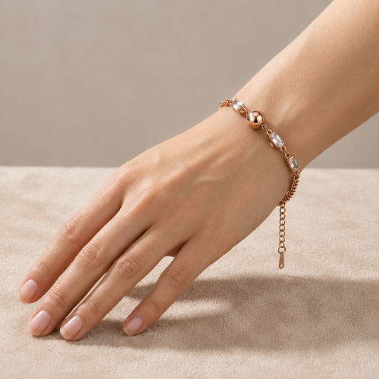 Gold Baguette & Ball Charm Bracelet