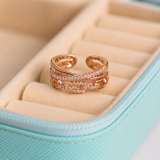 Rose Gold Multi-Layer Pave CZ Statement Ring