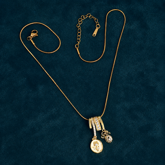 Rose Locket Dual Charm Pendant Necklace