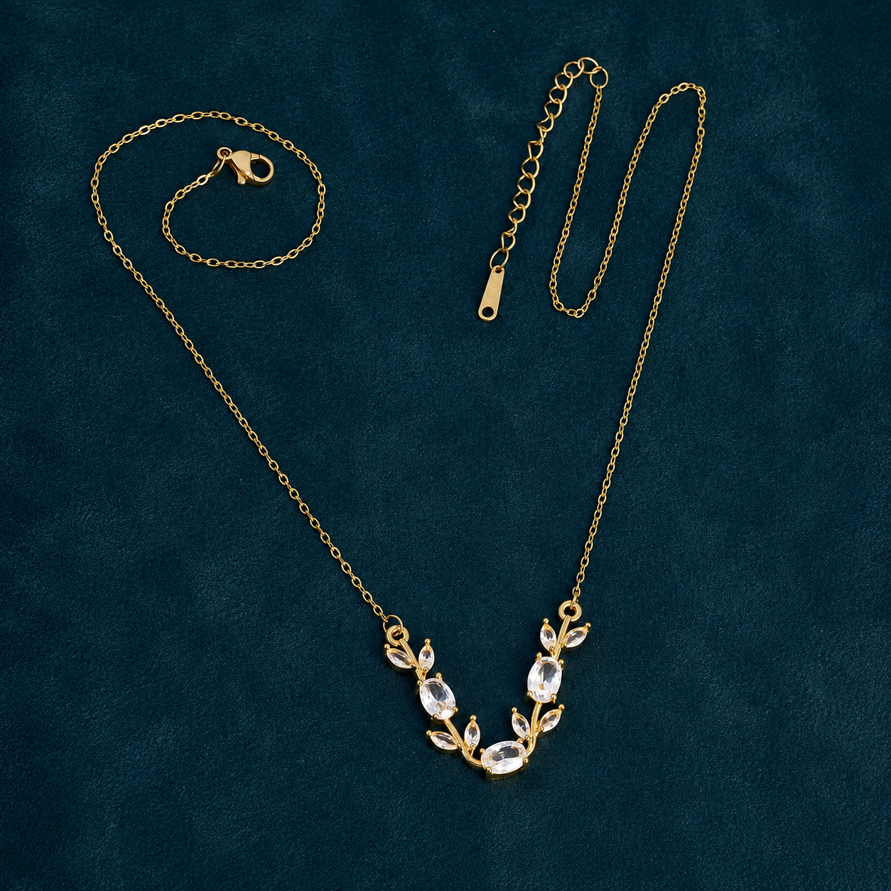 Crystal Vine Leaf Pendant Necklace