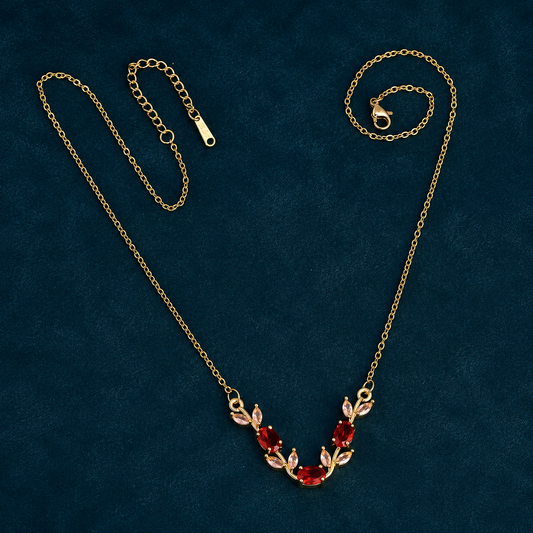 Ruby Red Vine Leaf Pendant Necklace