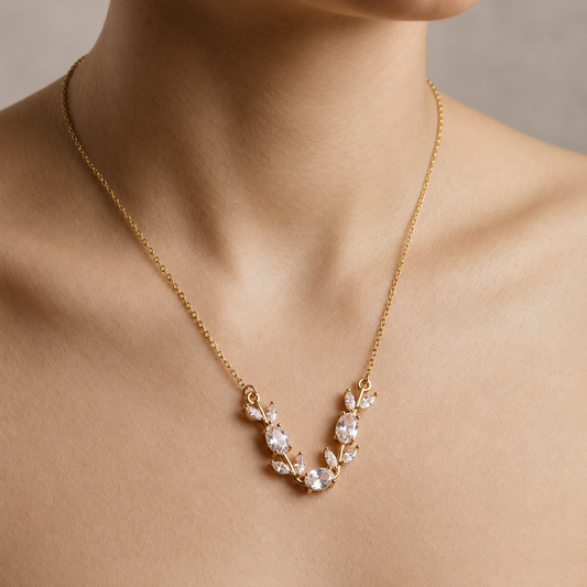 Crystal Vine Leaf Pendant Necklace