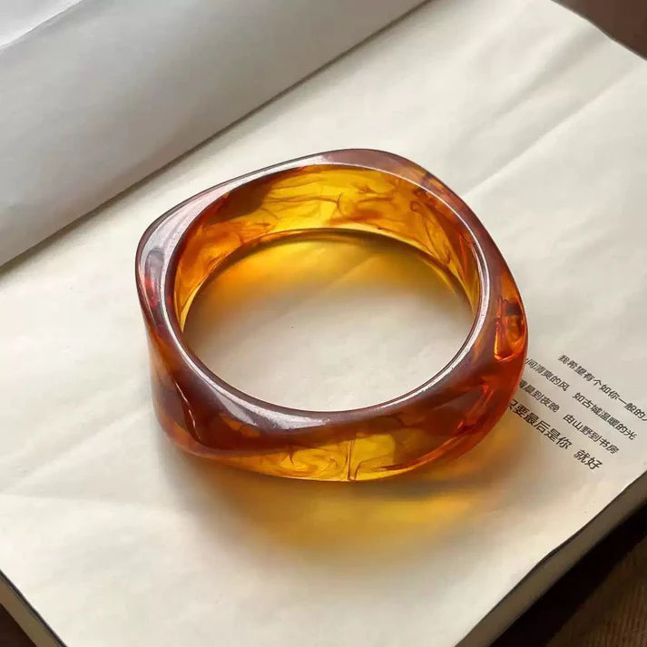 Amber Resin Bangle – Translucent Chunky Square Bangle