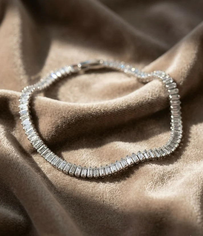 Baguette Tennis Bracelet – Silver-Tone Crystal Line Bracelet