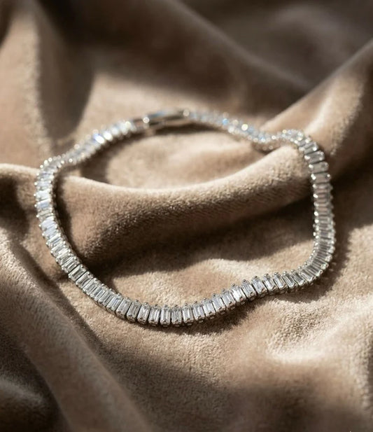 Baguette Tennis Bracelet – Silver-Tone Crystal Line Bracelet
