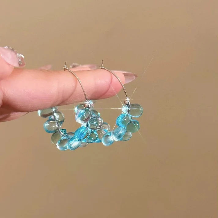 Aqua Crystal Bubble Hoop Earrings – Teal Glass Bead Cluster Hoops
