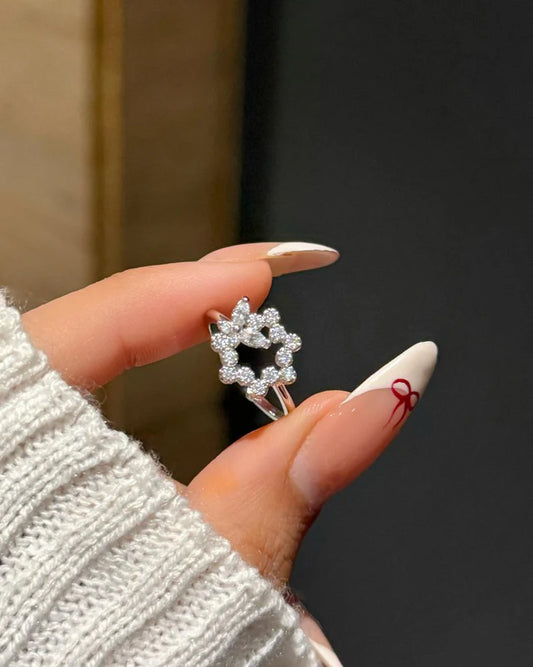 Crystal Snowflake Zircon Ring – Silver Pavé Open Floral Band Ring